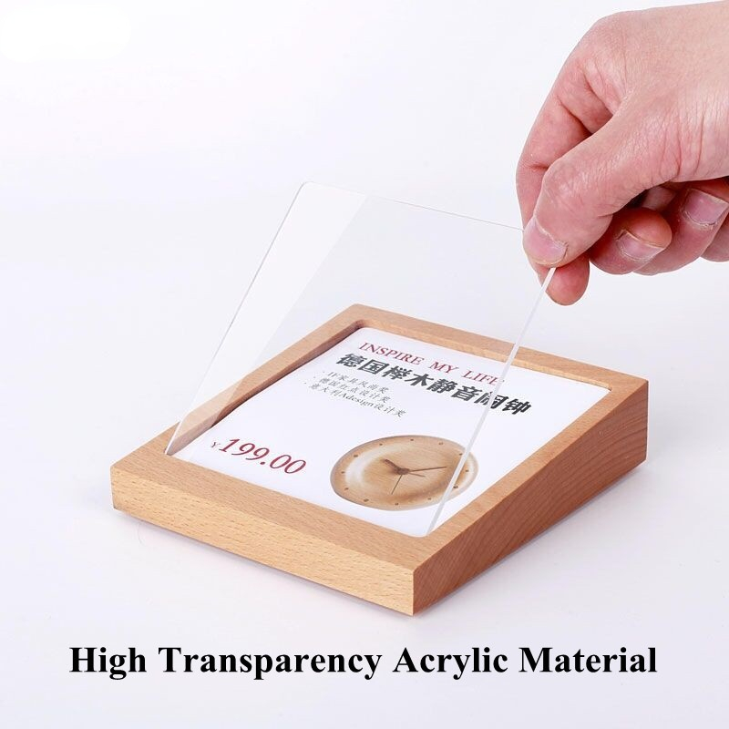 90X54MM Table Acrylic Sign Holder Ad Photo Picture Frame Wood Menu stand