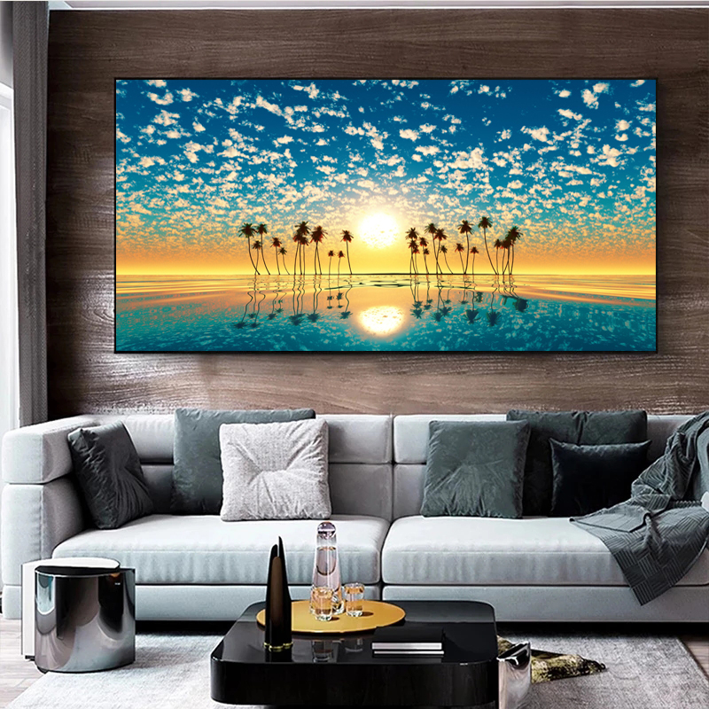 Canvas Painting Landscape Posters Wall Art Pictures For Living Room Tree Sunset Lake Prints Modern Home Decor Sky Clouds Cuadros