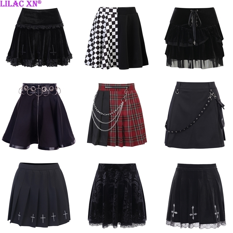 Y2K Harajuku Plaid Pleated Mini Skirts Punk Aesthetic Sexy Black High-waisted Tennis Skirt for Women Gothic Kawaii Fairy Grunge 220317