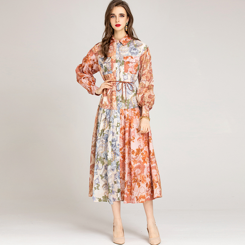 Women's Runway Dresses O Neck Long Sleeves Printed Lace Up Elegant Fashion Dress Vestidos, Multi
Women's Runway Dresses O Neck Long Sleeves Printed Lace Up Elegant Fashion Dress Vestidos, Multi