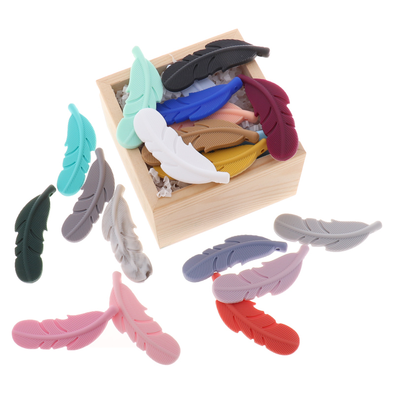 ATOB 30PCS Silicone Bite Beads Feather BPA Free Teether DIY Necklace Baby DIY Rodent Silicone Nursing Pendant Chewing Beads 220326