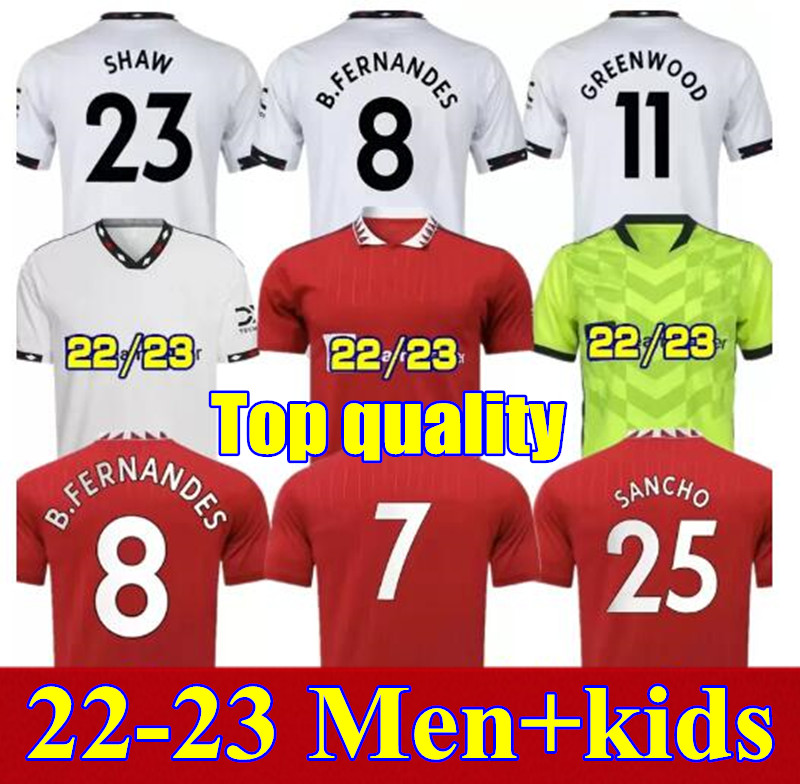 New 22 23 adult Man Men kids kit soccer jersey 2022 2023 SANCHO POGBA CAVANI UTD VAN DE BEEK MANCHESTER B. FERNANDES RASHFORD UNITEDS LINGARD football shirt, Away+patch