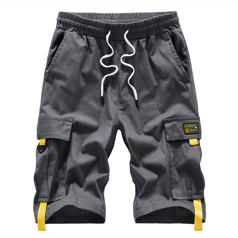 Men's Large Size Shorts Streetwear Black Summer Cotton Side Pocket Breeches Male Elastic Waist Band Casual Cargo Men 220318
