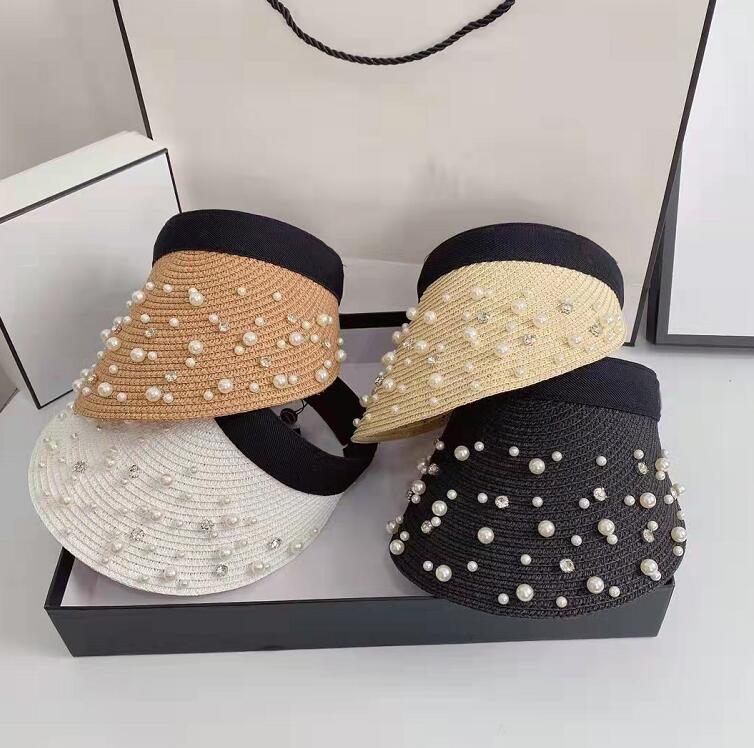 Women Pearl Empty Top Straw Hat for Casual Summer Beach Visor Caps Wide Large Brim Sun Protection Outdoor Sports Cap Handmade Hats, Black 
Women Pearl Empty Top Straw Hat for Casual Summer Beach Visor Caps Wide Large Brim Sun Protection Outdoor Sports Cap Handmade Hats, Black