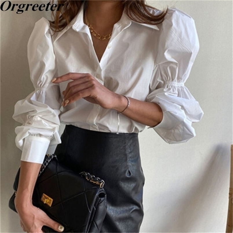 Korean Chic Spring Lapel Retro Puff sleeve Blouse Tops Casual Pleated Sleeve Shirt Elegant Loose Blusas De Mujer 210602, White
Korean Chic Spring Lapel Retro Puff sleeve Blouse Tops Casual Pleated Sleeve Shirt Elegant Loose Blusas De Mujer 210602, White