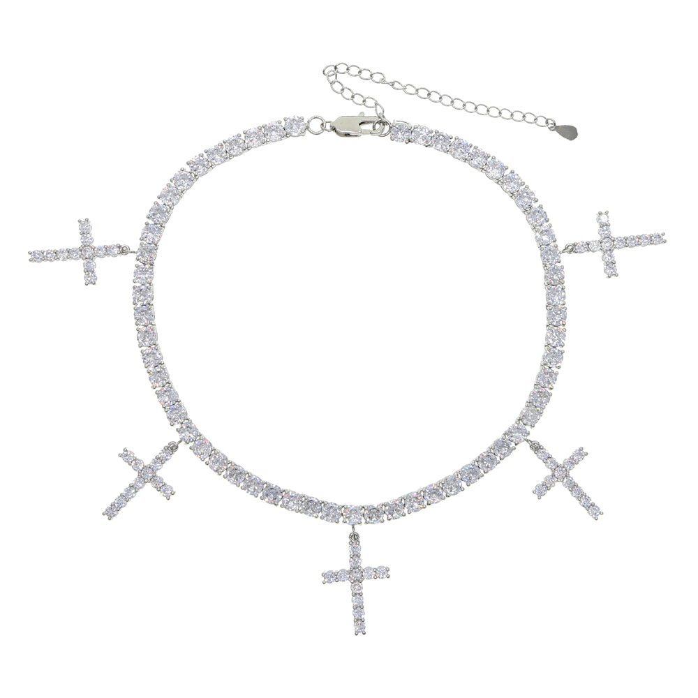 drop ship Women Hip Hop Iced Out Cross charm Pendant cz paved Tennis Chain choker Pendant&Necklace for women wedding Jewelry 7479