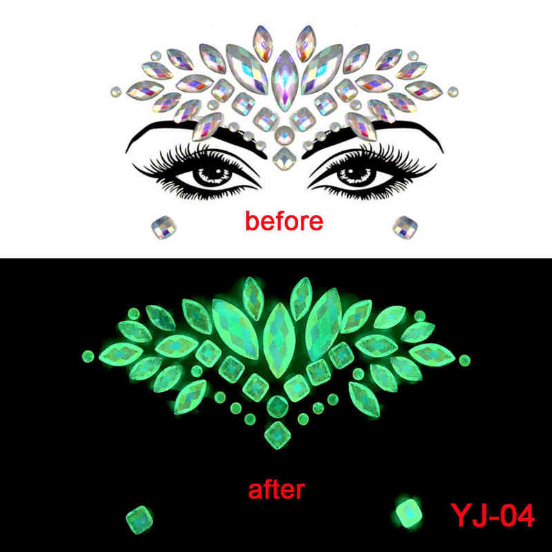 NXY Temporary Tattoo New Edm Face Sticker Diamond Halloween Ghost Luminous Crystal Eyebrow Sticke 0330