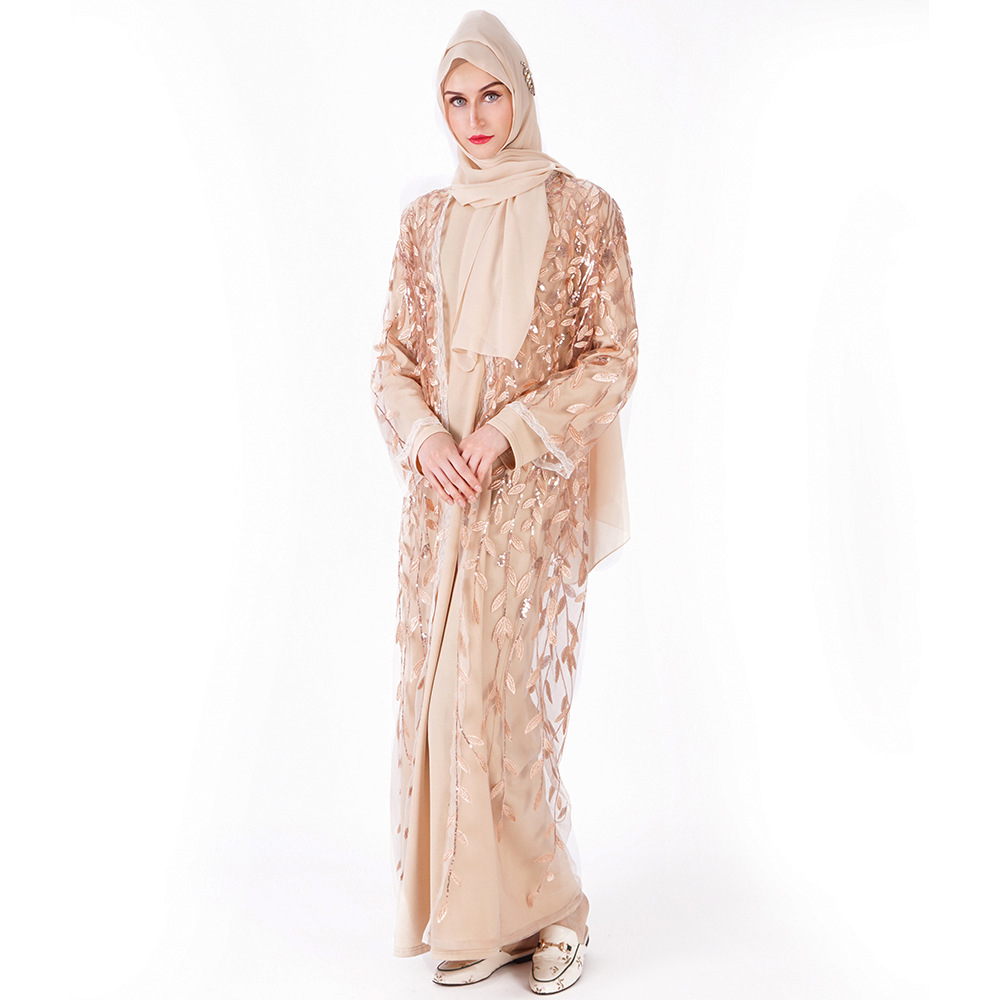 Islamic Muslim Burgundy Champagne Evening Dress 2022 Leaf Pattern Sequined Arabic Dubai Prom Dresses Elegant Women Vestidos Robe De Soiree Mariage Mor