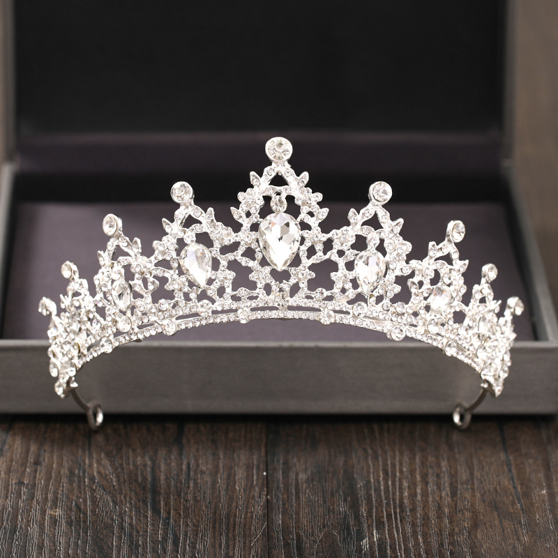 Silver Color Crystal and Tiara Accessories Bridal Tiaras Hair Crown Wedding Headpiece Women Diadem 220726