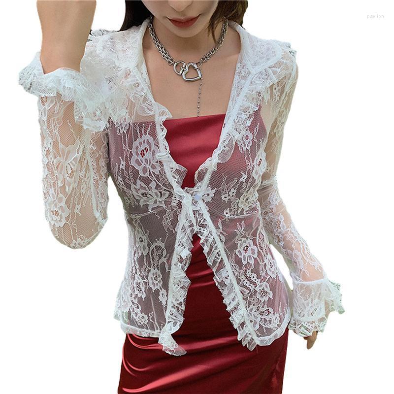 Women' Blouses & Shirts Xingqing Women Sexy Blouse See Through Y2K Mesh Cardigan Shirt Ladies Girls White Lace Long Sleeve Button Down E-Gi, As photo shows
Women' Blouses & Shirts Xingqing Women Sexy Blouse See Through Y2K Mesh Cardigan Shirt Ladies Girls White Lace Long Sleeve Button Down E-Gi, As photo shows