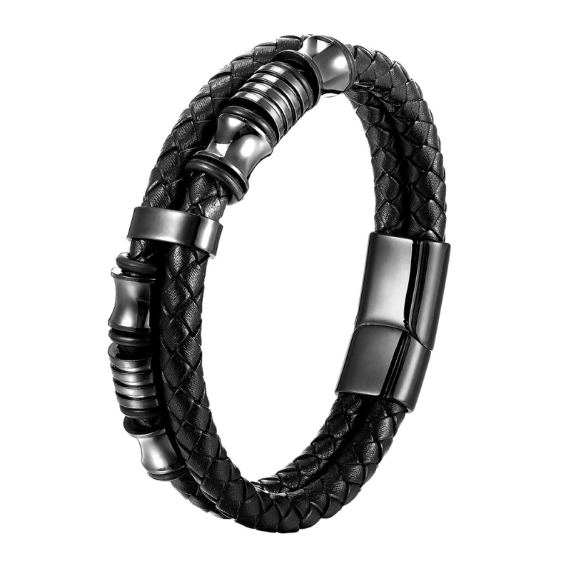 Punk Style Stainless Steel Charm Bracelet MultiLayered Genuine Leather Bracelets