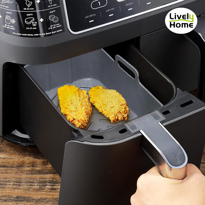 2PCS Air Fryer Silicone Tray Dish Dual 2 Basket Baking Pan Oven Pot Plate Liner Dual Air Fryer Accessories For Ninja Foodi DZ201