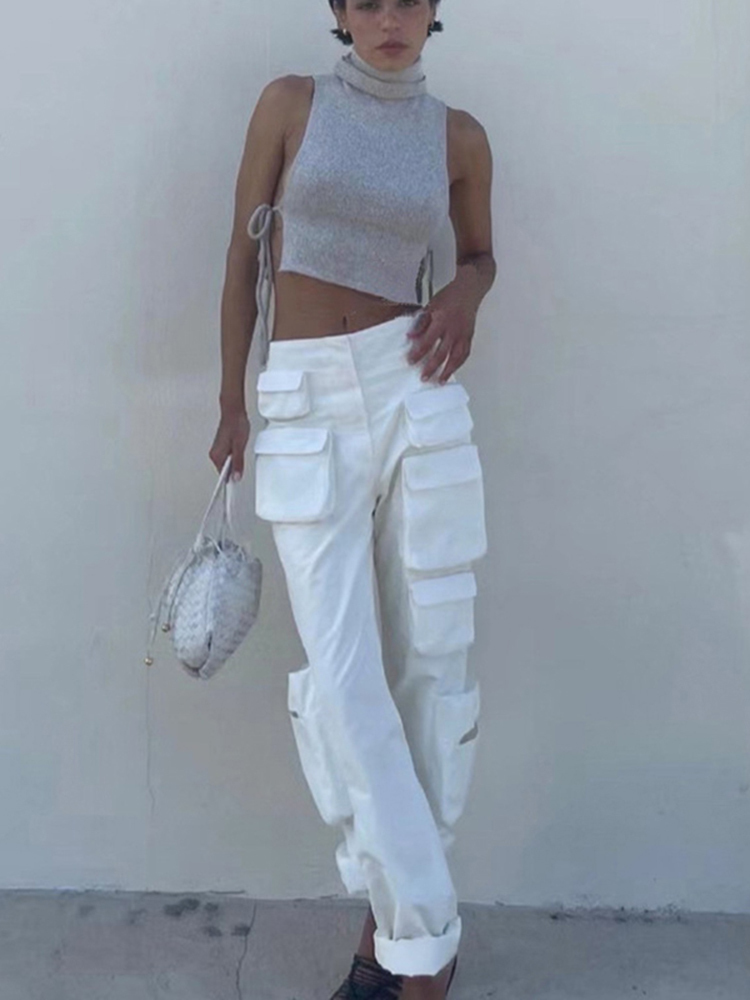 DEAT Autumn Functional Wind Heavy Industry High Waist Straight Pants Black White Thin Multi Pocket Overalls 7I0208 220325