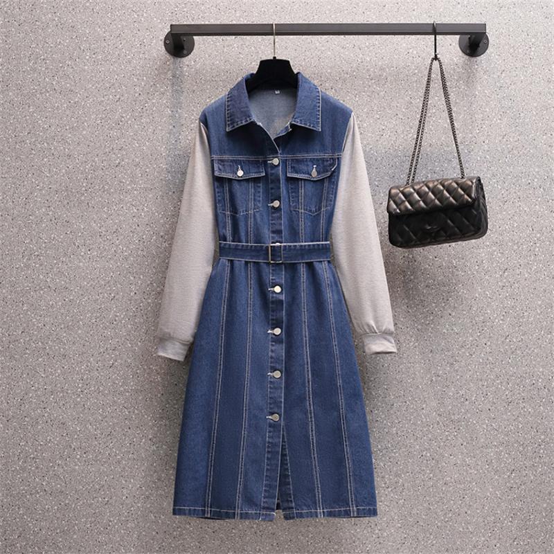 Plus Size Dresses -4XL For Women Long Sleeve Single Breasted Vintage Denim Dress Korean Style Fashion Jeans Vestidos Echm22, Blue
Plus Size Dresses -4XL For Women Long Sleeve Single Breasted Vintage Denim Dress Korean Style Fashion Jeans Vestidos Echm22, Blue