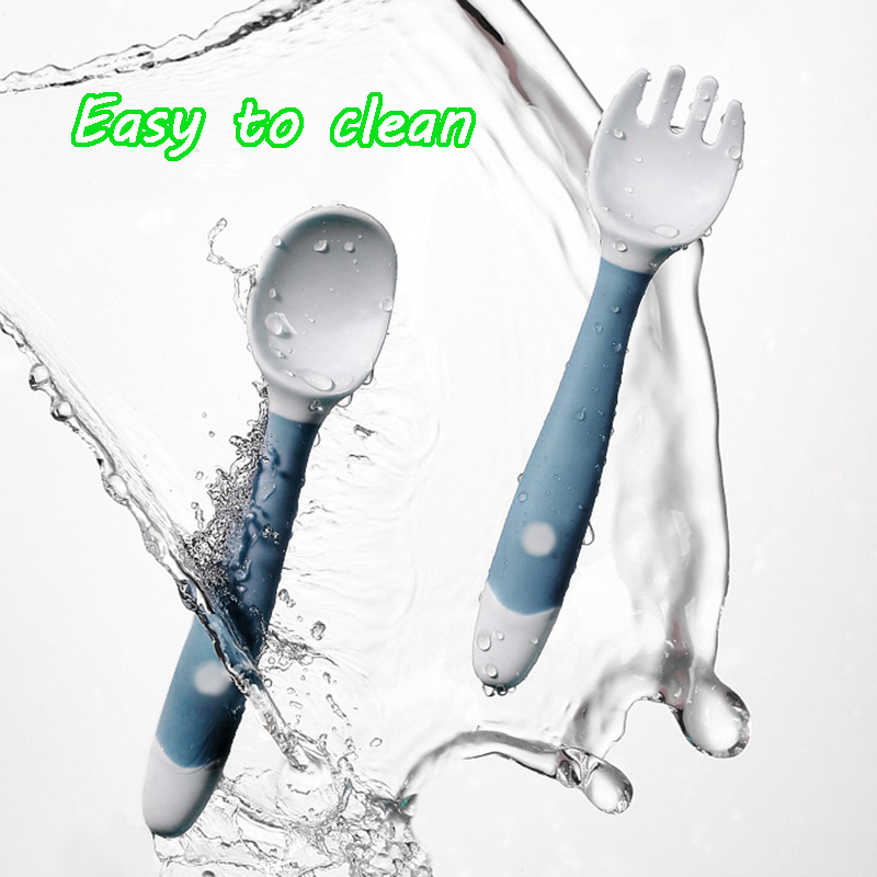 Baby Spoon Fork Utensils Set Kids Bendable Auxiliary Food Infant Learn To Eat Soft Training Tableware Toddler Feeding Spoon 220512