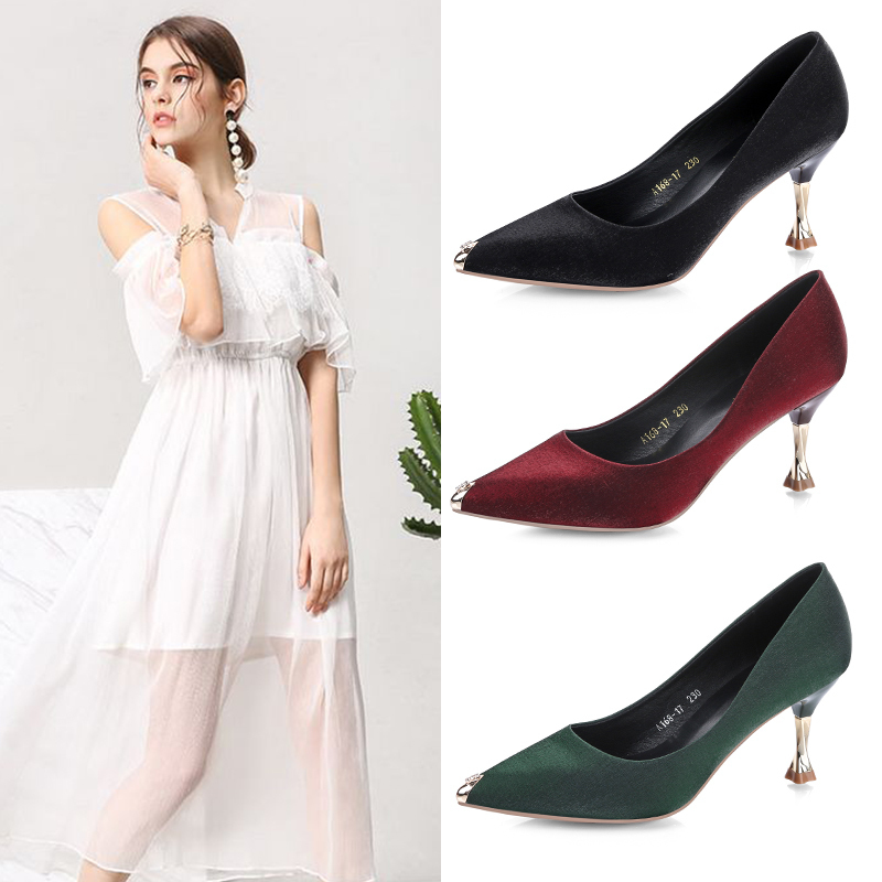Arrival Green Heels Pointed Toed Office Lady Mid-Heel Pumps Woman High Evening Shoes Summer Stiletto Shoe B350 220328