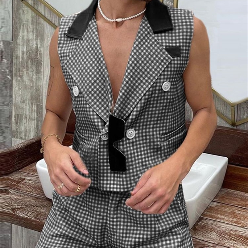 Men Sets Streetwear Plaid Patchwork Lapel Sleeveless Vests Shorts Two Pieces Fashion Casual Suits 5XL INCERUN 7 220613, Khaki
Men Sets Streetwear Plaid Patchwork Lapel Sleeveless Vests Shorts Two Pieces Fashion Casual Suits 5XL INCERUN 7 220613, Khaki