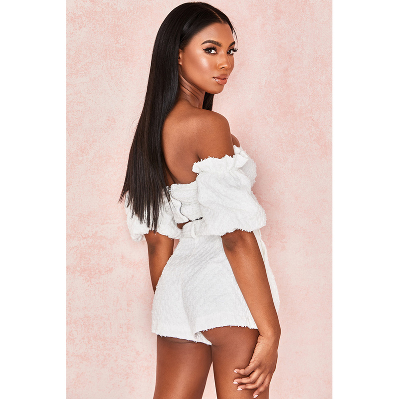 Summer Women 2 Piece Set Puff Sleeve Short Crop Top High Waist Wide Shorts Tracksuit Sexy White Casual Two Piece Sets 220602