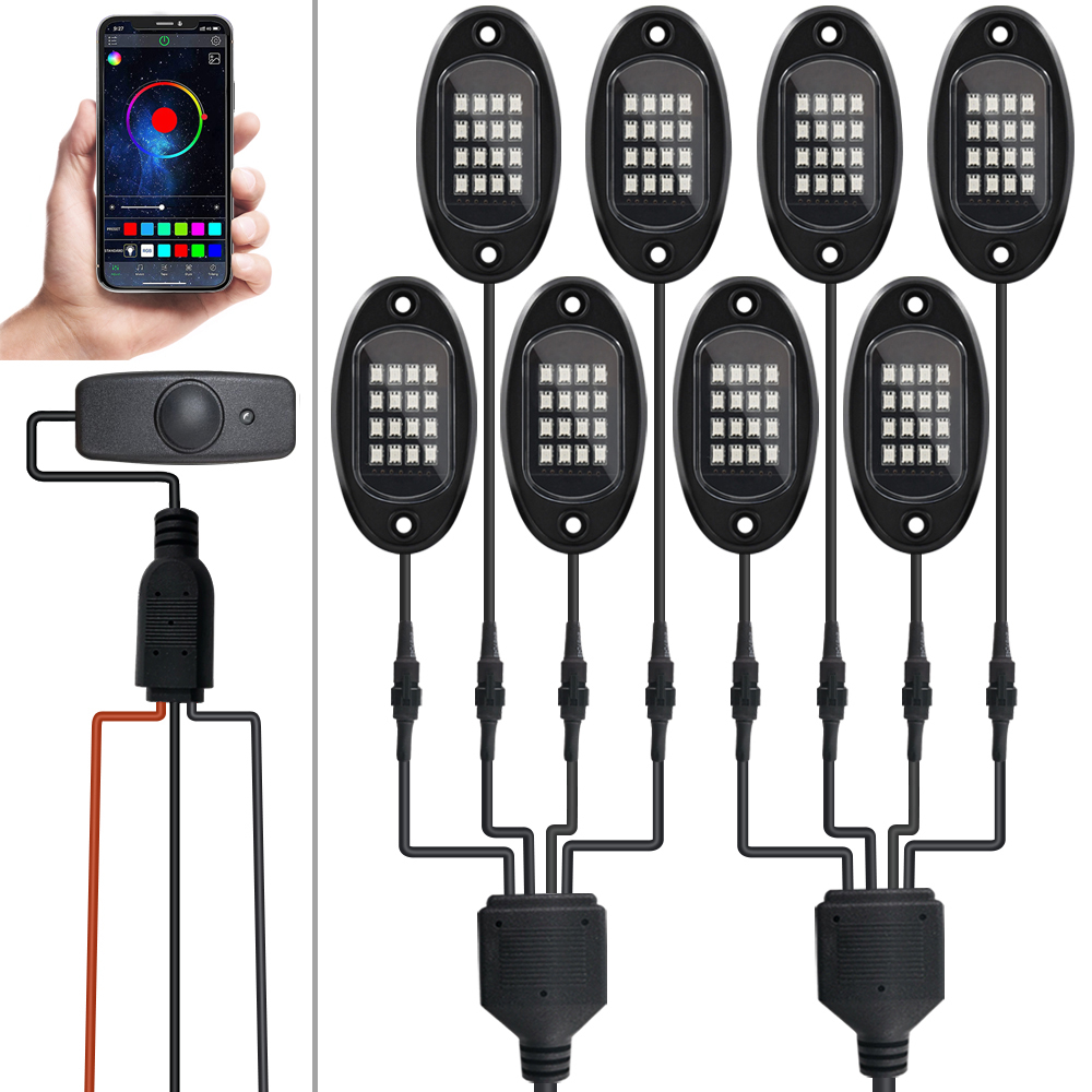RGB LED Rock Lights Bluetooth-Compatible APP Control Music Sync Car Chassis Light Undergolw Waterproof Neon Light For Car
RGB LED Rock Lights Bluetooth-Compatible APP Control Music Sync Car Chassis Light Undergolw Waterproof Neon Light For Car
