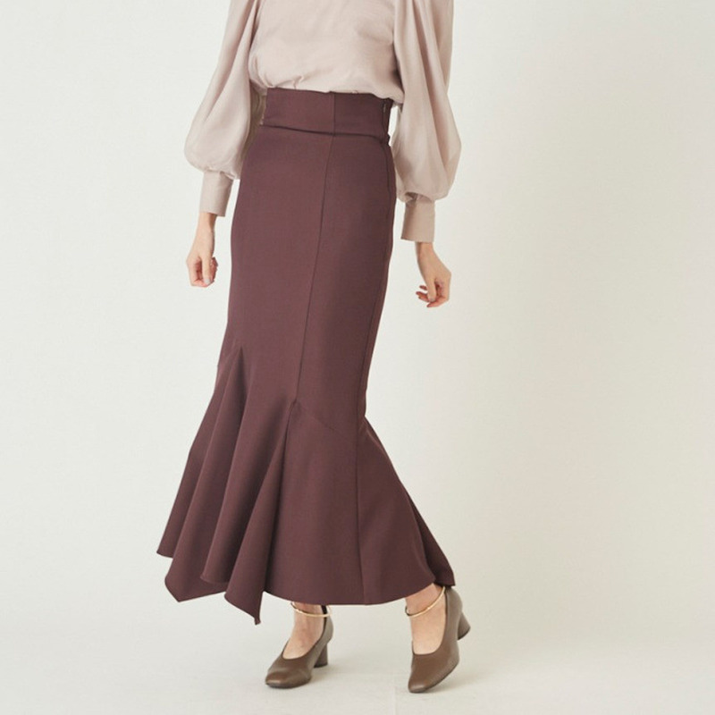 Kuzuwata Autumn Winter Women Jupes Japanese Temperament Faldas Solid High Waist Irregular Folds Slit Mermaid Skirts 220317