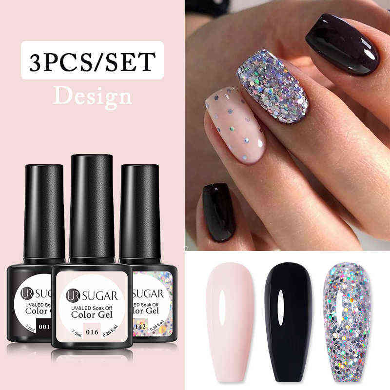 NXY Nail Gel 3pcs Polish Set Glitter Color Varnishes Hybrid All for Art Design Manicure Semi Permanent Base Top 0328