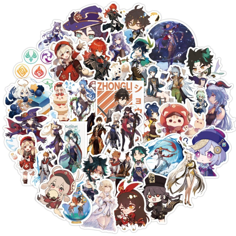 50Pcs/Lot Anime Genshin Impact Sticker Cartoon Open World Game Stickers for Laptop Motorcycle Skateboard Travel Case Phone