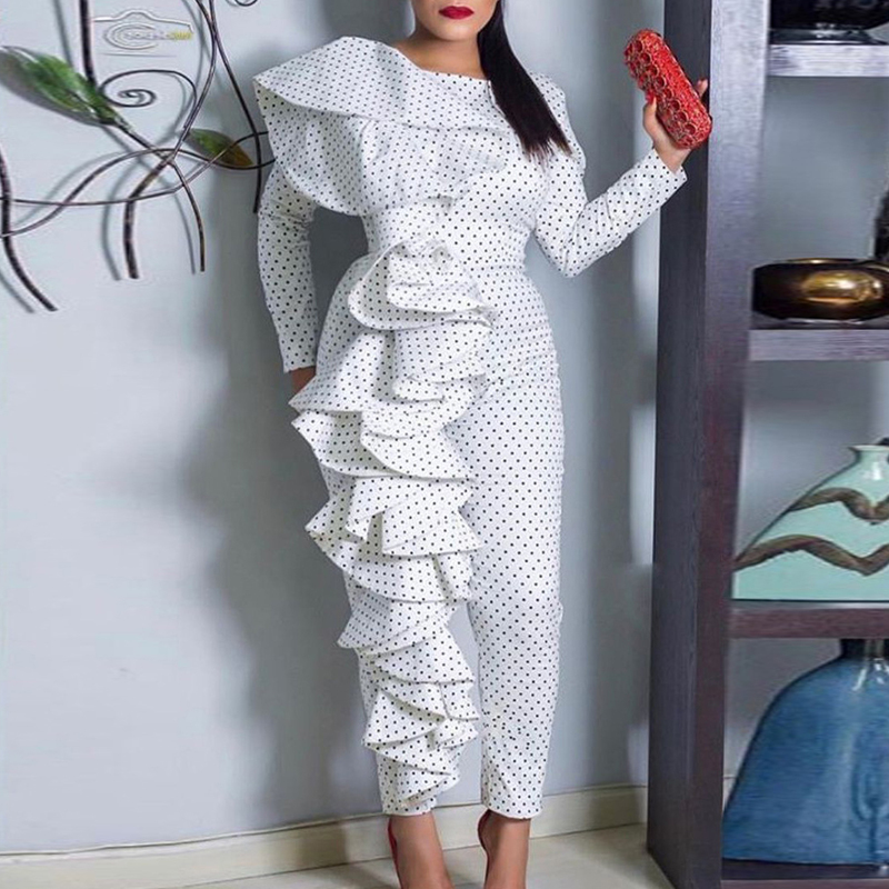 MD African Jumpsuit For Women Print Polka Dot Dashiki Rompers Vetement Africain Ankara Outfit Bohemian Moroccan Long Jumpsuits 220514