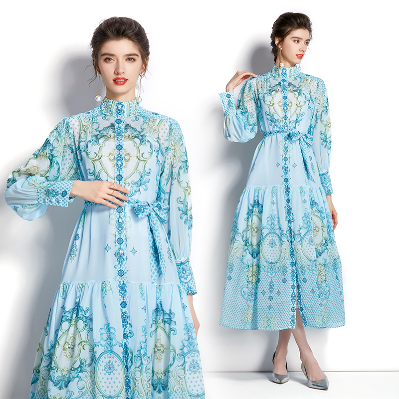 Dropshipping New Summer Fall Blue Geometric Print Stand Neck Lantern Sleeve Single-breasted Women Party Elegant Temperament Tunic Slim Wavy Edge Dress, Xy6875
Dropshipping New Summer Fall Blue Geometric Print Stand Neck Lantern Sleeve Single-breasted Women Party Elegant Temperament Tunic Slim Wavy Edge Dress, Xy6875