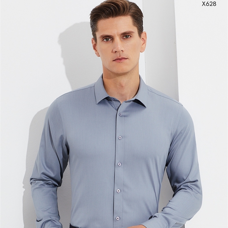 Customize men shirt long sleeve personalize solid color A725 outwear yellow pink grey 220322