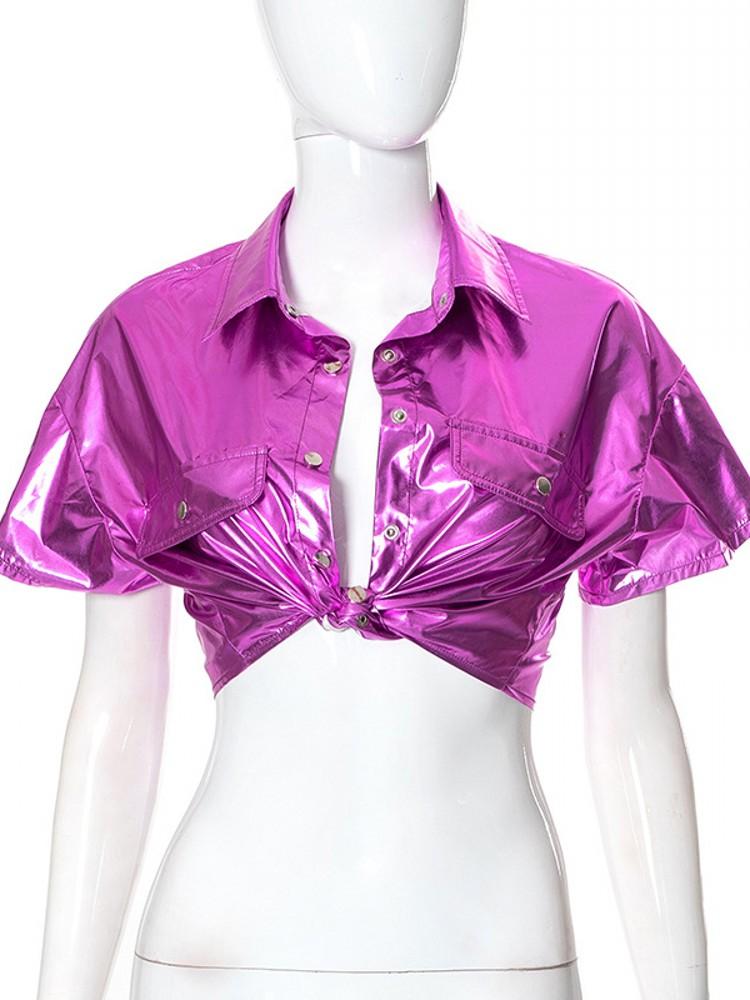 Women' Blouses & Shirts Pu Holographic Women Short Sleeve Crop Top Blouse Pocket Turn-down Collar Y2K T Shirt Streetwear Gothic Club Drop, Pink
Women' Blouses & Shirts Pu Holographic Women Short Sleeve Crop Top Blouse Pocket Turn-down Collar Y2K T Shirt Streetwear Gothic Club Drop, Pink