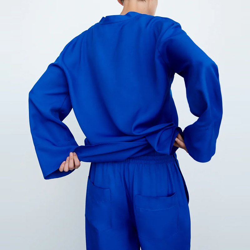 Women Suits 2-piece Autumn Fashion Simple Loose Blue V-neck Casual Street Youth women 220315