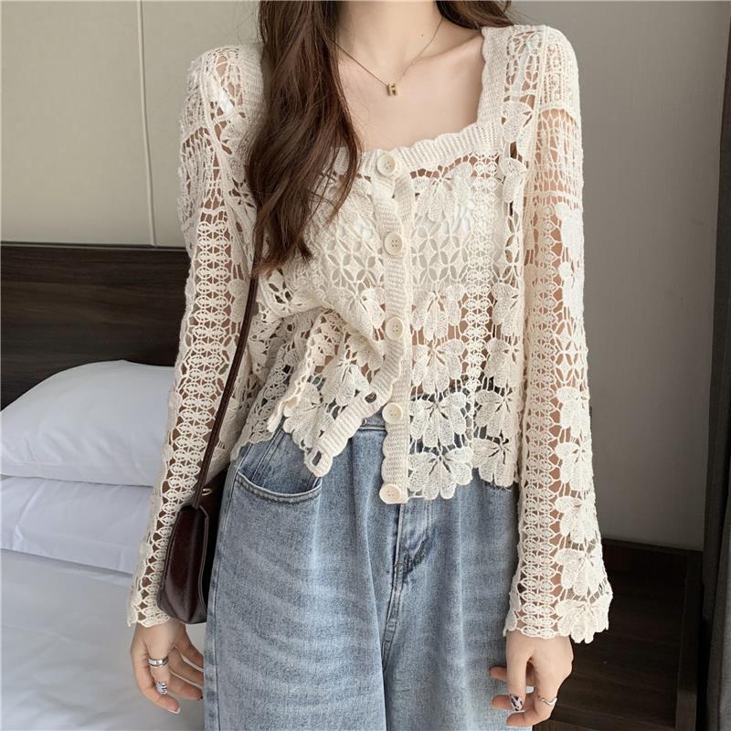 Women's Knits & Tees Ladies Hollow Top Women Summer 2022 Long Sleeve Solid Color Square Neck Short Lace Cardigan Fashion Casual Button Femal, Beige
Women's Knits & Tees Ladies Hollow Top Women Summer 2022 Long Sleeve Solid Color Square Neck Short Lace Cardigan Fashion Casual Button Femal, Beige