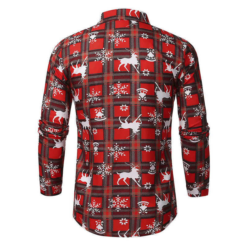 Christmas Deer Printed Blouse Mens Shirt Top Standing Collar Long-Sleeved Autumn Clothing For Man Ropa Hombre 220322