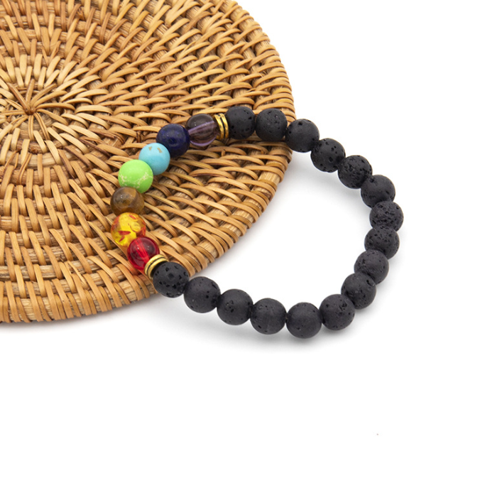 European and American Men's Colorful Volcanic Stone Bracelet Handmade Beaded Natural Volcanic Stone Bracelet