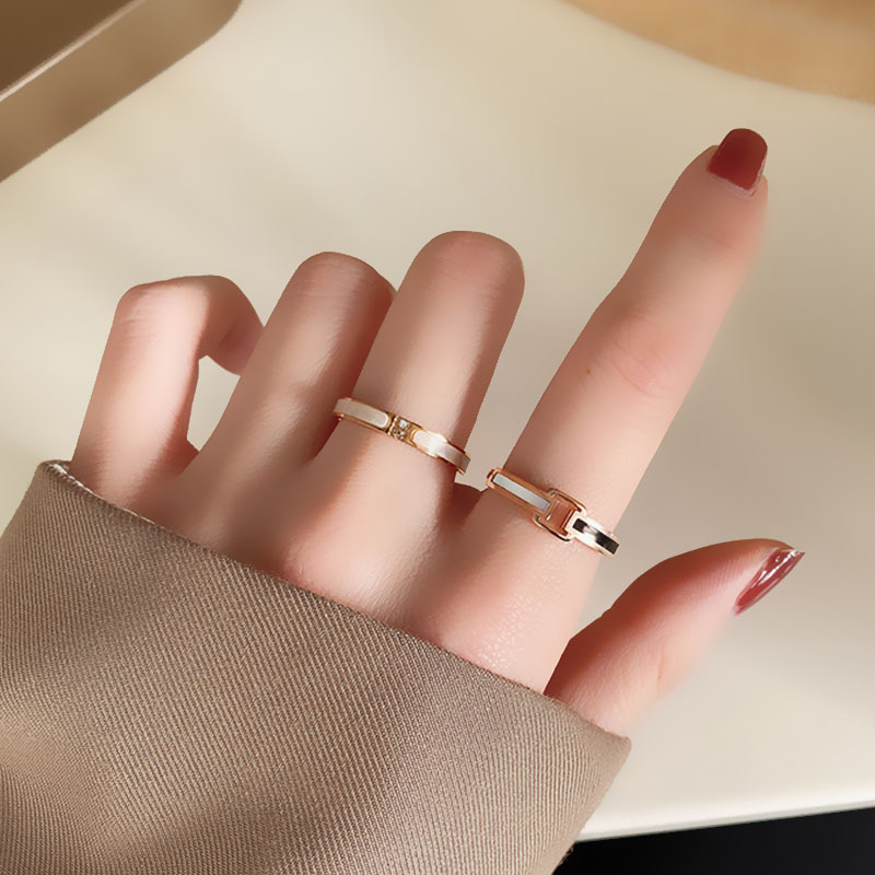 Rose Gold Stinless Steel Black White Shell Ring Jewelry for Women Gift