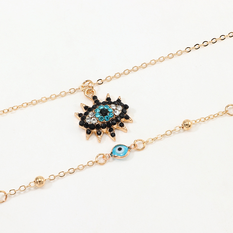 Vintage Boho Style Austrian Crystal Blue Evil Eye Pendent Necklace for Women 18K Gold Plated Double Layer Chain Good Luck Charm Necklaces Jewelry Gift