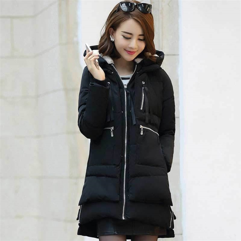 Parkas woman winter female coats fashion zipper solid long women winter jacket pockets polyester women down jacket 201126