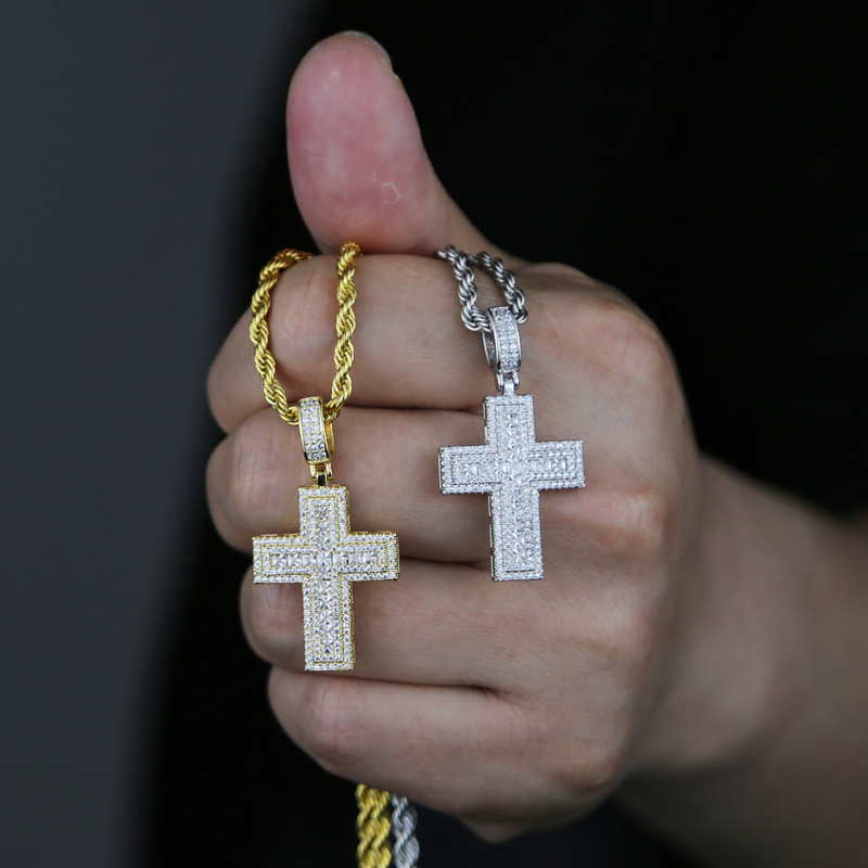 Iced Out Bling Small Cross Pendant Classic Men Women Micro Pave 5A Cubic Zirconia CZ Hip Hop Couple Jewelry