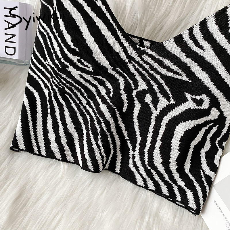 Syiwidii Zebra Pattern Crop Top for Women Knitted Striped Short Tank s Cute Girls Summer Korean Black Clothing 220316
