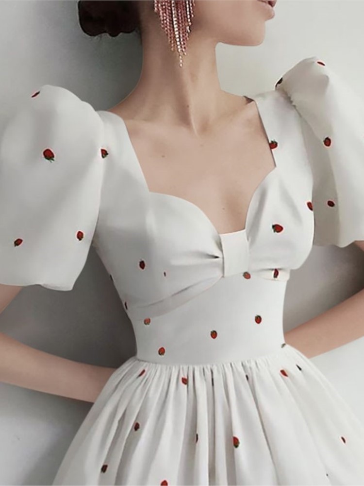 Strawberries Printed A line Dress Short Sleeve Sexy Dresses School Retro Clothes Female Women Clothing Harajuku Korean Fashion 220518