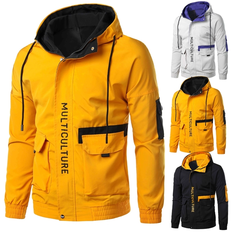 Autumn Mens Casual Jacket Lightweight Windbreaker With Hood Safari Style Korea Fashion Zipper Jacket Coat Mens Print Coat Slim 201127