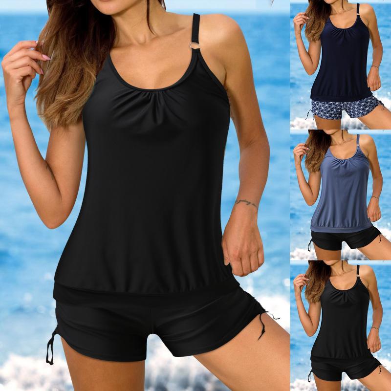 

Women's Swimwear Women Solid Tankini Swimsuits With Shorts Strappy Bathing Suits Two Piece Maillot De Bain Femme Bikinis 2022 MujerWomen's, Bk