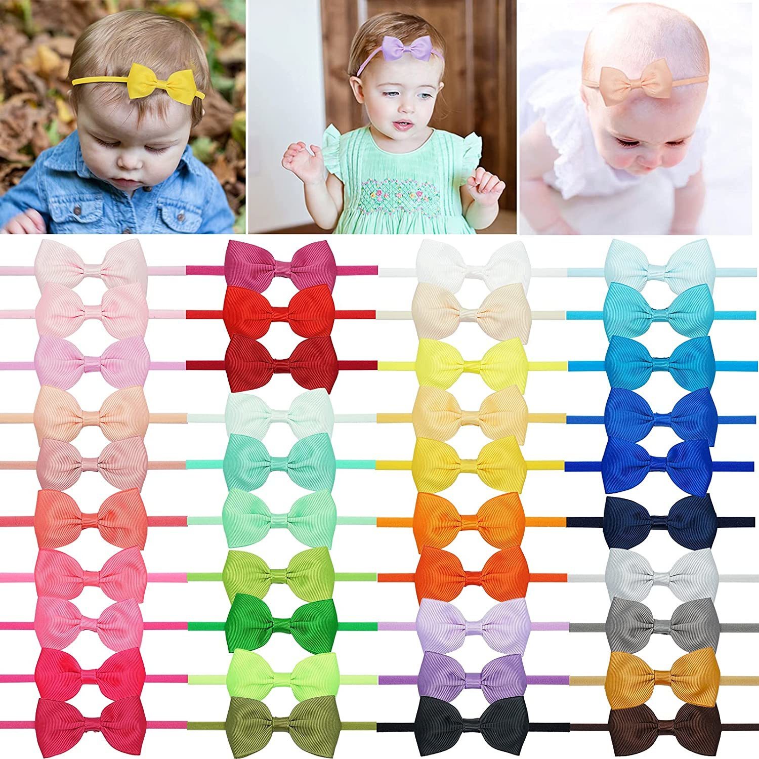50pcs Baby Headbands 2.75 Inch Grosgrain Ribbon Hair Bows Nylon Hairbands Accessories For Newborns Infants Kids Girl