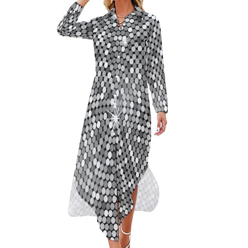 Casual Dresses Silver Metallic Print Chiffon Dress Crystal Disco Ball Elegant Women Long Sleeve Aesthetic V Neck Oversized DressCasual, Style
Casual Dresses Silver Metallic Print Chiffon Dress Crystal Disco Ball Elegant Women Long Sleeve Aesthetic V Neck Oversized DressCasual, Style