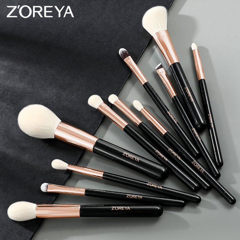 Makeup Tools ZOREYA Black Brushes Set Natural Hair Foundation Powder Eyebrow Contour Eyeshadow Make Up maquiage 230203