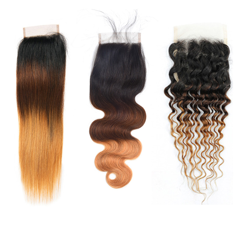 Indian Human Virgin Hair 1B 4 27 Three Tones Color 4X4 Lace Closure With Baby Hair Yirubeauty 10-24inch 1b/4/27