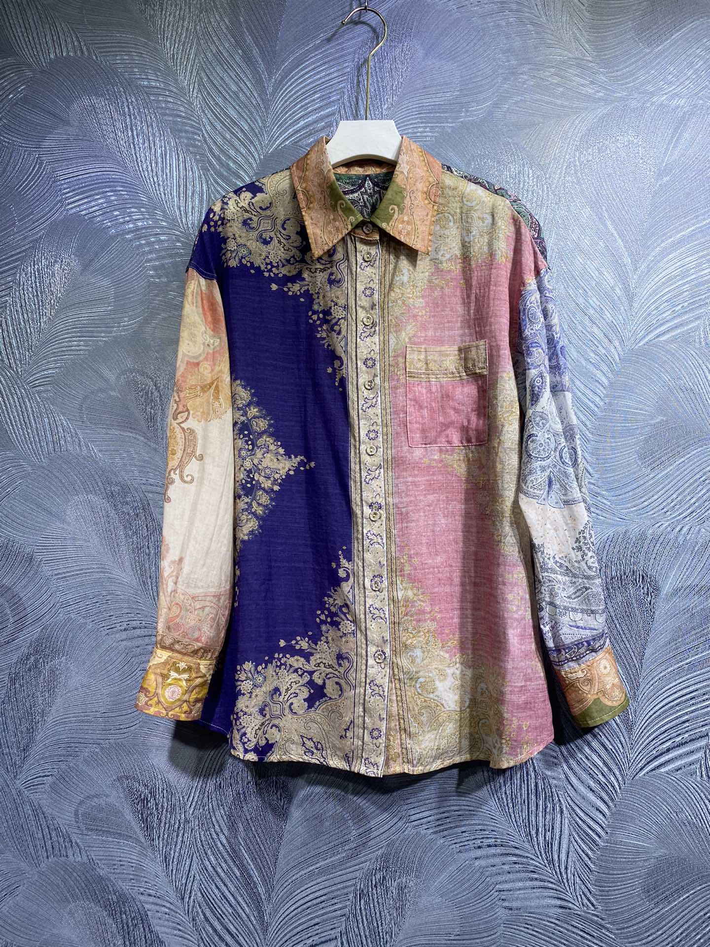 2022 summer new Polo cotton linen printed long sleeve shirt, Multi 
2022 summer new Polo cotton linen printed long sleeve shirt, Multi