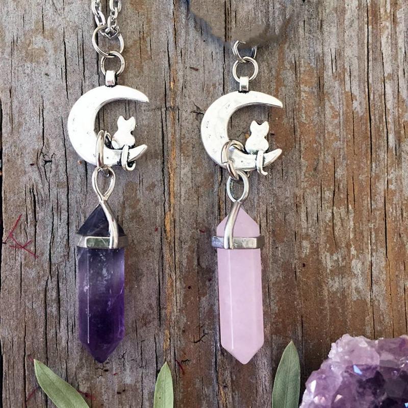 Pendant Necklaces Pieces/set Of Cat Moon Crystal Necklace Natural Purple/pink Quartz Witch Gift For Good FriendsPendant
Pendant Necklaces Pieces/set Of Cat Moon Crystal Necklace Natural Purple/pink Quartz Witch Gift For Good FriendsPendant