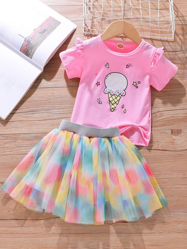 Toddler Girls Cartoon Graphic Ruffle Trim Tee & Tutu Skirt SHE