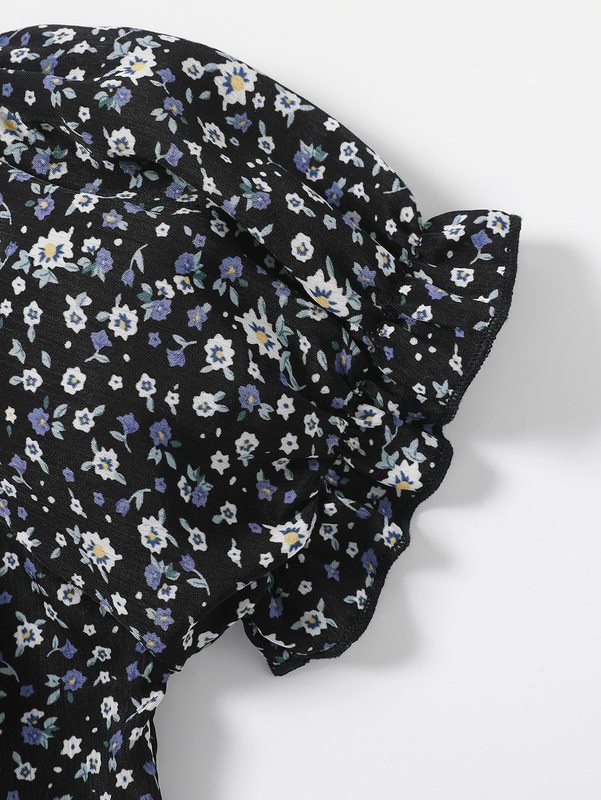 Girls Ditsy Floral Puff Sleeve Ruffle Hem Top & Shorts SHE